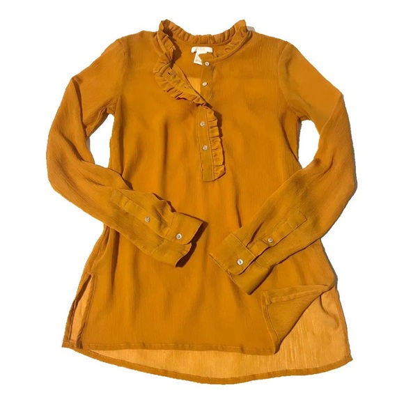 H&M gorgeous ruffled half button chiffon/crepe blouse in marigold/mustard. Sz XS - Picture 10 of 16